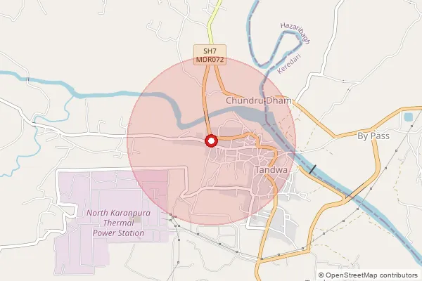 Map showing approximate area covered by Pincode 825321 — Kasiadih Bo, Chatra