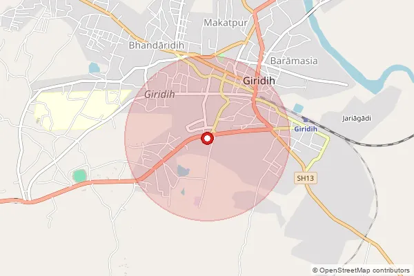 Map showing approximate area covered by Pincode 825322 — Atkadih Bo, Giridih