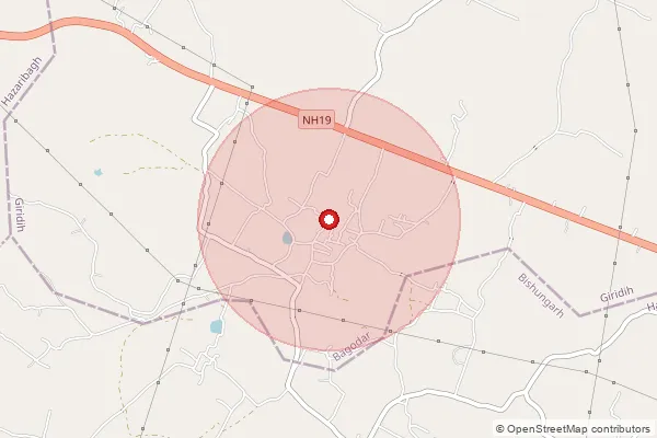Map showing approximate area covered by Pincode 825324 — Jawaharnagar Bo, Giridih