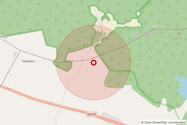 Map showing approximate area covered by Pincode 825329 — Shikherjee So, Giridih