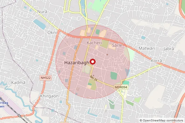Map showing approximate area covered by Pincode 825405 — Barhi So Hazaribag, Hazaribagh