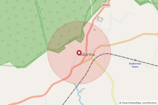 Map showing approximate area covered by Pincode 825409 — Chandwara Bo, Koderma