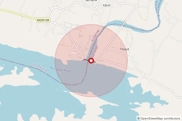Map showing approximate area covered by Pincode 825413 — Telaiya Dam So, Koderma
