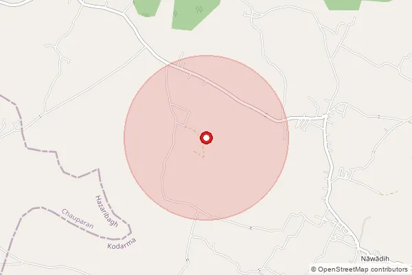 Map showing approximate area covered by Pincode 825418 — Galwati Bo, Koderma