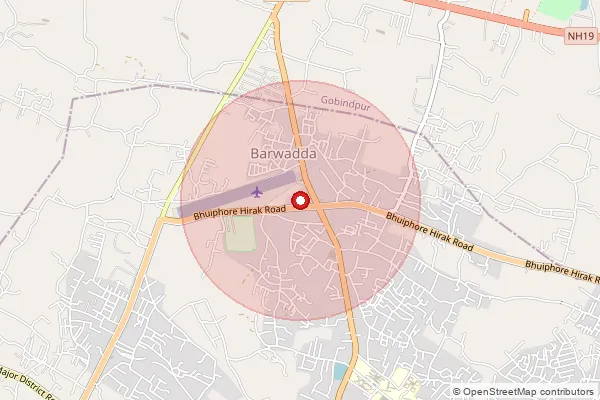 Map showing approximate area covered by Pincode 826010 — Barwadda S.O, Dhanbad