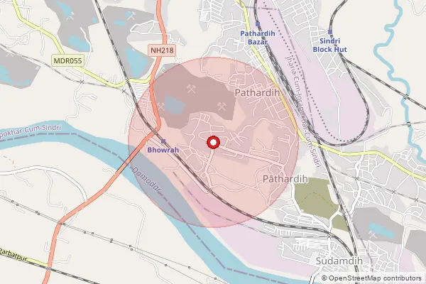 Map showing approximate area covered by Pincode 827001 — Bokaro Steel City Ho, Bokaro