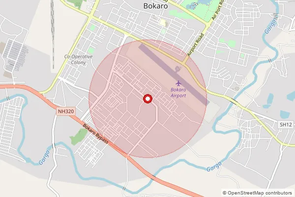 Map showing approximate area covered by Pincode 827012 — Marafari Colony So, Bokaro