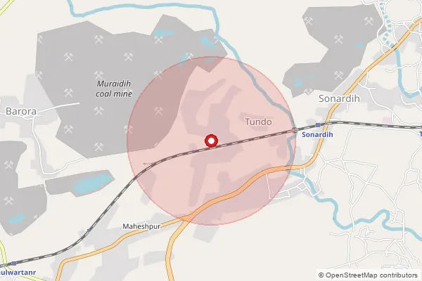 Map showing approximate area covered by Pincode 828128 — Tundoo So, Dhanbad