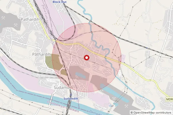 Map showing approximate area covered by Pincode 828135 — Chasnalla So, Dhanbad