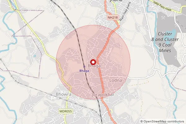 Map showing approximate area covered by Pincode 828301 — Bhutgoria Bo, Dhanbad