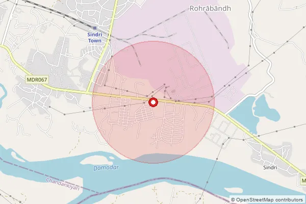 Map showing approximate area covered by Pincode 828305 — Pathergoria Bo, Dhanbad