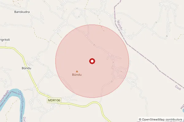 Map showing approximate area covered by Pincode 829101 — Barka Chumba Bo, Ramgarh