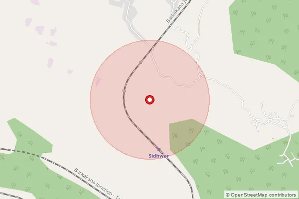 Map showing approximate area covered by Pincode 829103 — Baridih Bo, Ramgarh