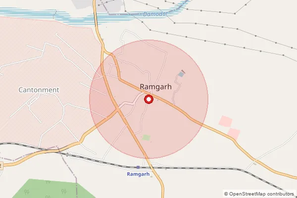 Map showing approximate area covered by Pincode 829105 — Pali Bo, Ramgarh