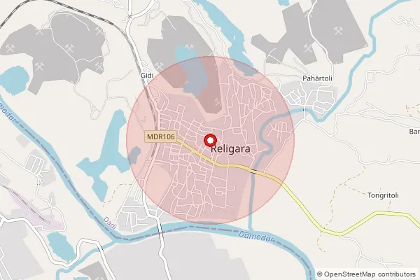 Map showing approximate area covered by Pincode 829108 — Giddi A So, Ramgarh