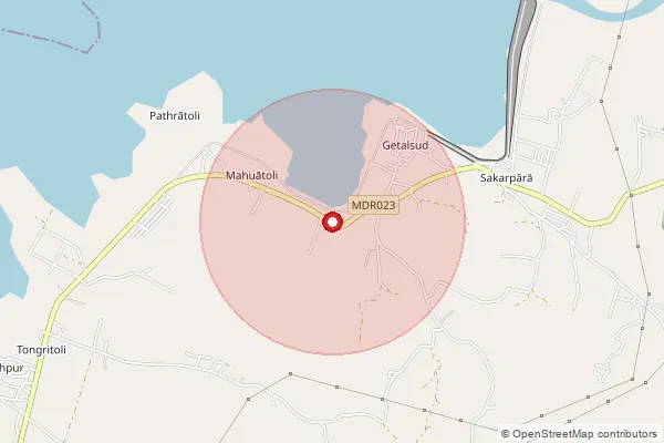 Map showing approximate area covered by Pincode 829113 — Khetko Bo, Bokaro