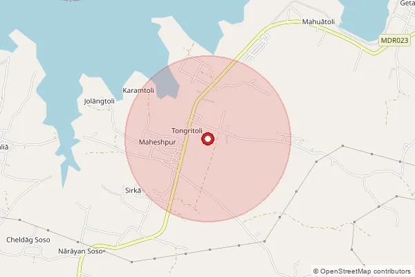Map showing approximate area covered by Pincode 829123 — Right Bank Tenughat So, Bokaro