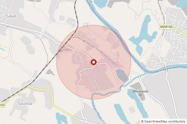 Map showing approximate area covered by Pincode 829126 — Sounda C So, Ramgarh