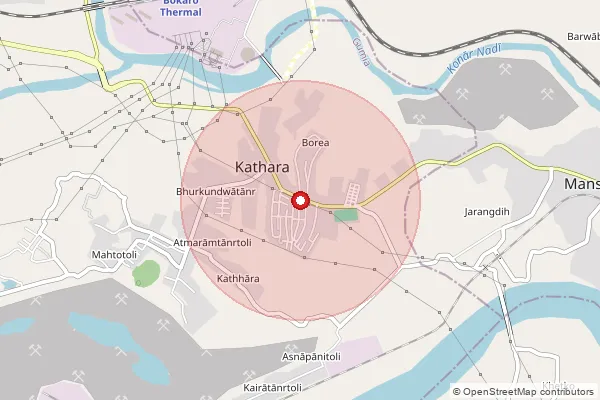 Map showing approximate area covered by Pincode 829127 — Sunday Bazar So, Bokaro