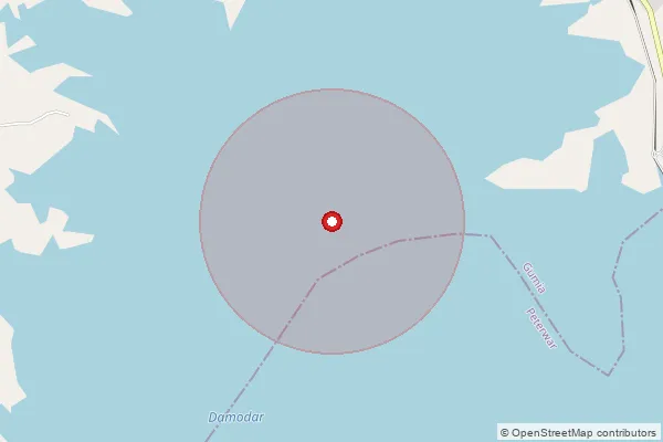 Map showing approximate area covered by Pincode 829129 — Tenughat Dam So, Bokaro