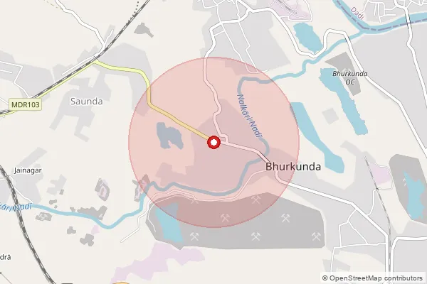 Map showing approximate area covered by Pincode 829133 — Souda Basti Bo, Ramgarh