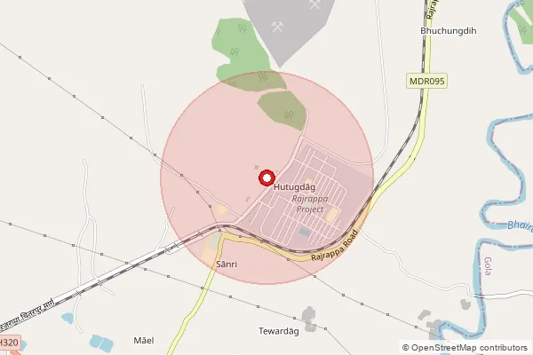 Map showing approximate area covered by Pincode 829150 — Ramgarh Project So, Ramgarh