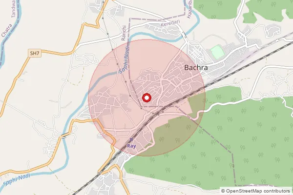 Map showing approximate area covered by Pincode 829201 — Bachra North B.O, Chatra