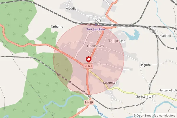 Map showing approximate area covered by Pincode 829203 — Bari Bo, Latehar