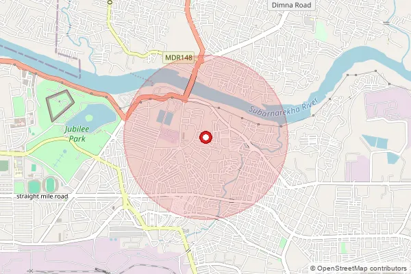 Map showing approximate area covered by Pincode 831001 — Jamshedpur Ho, East Singhbum
