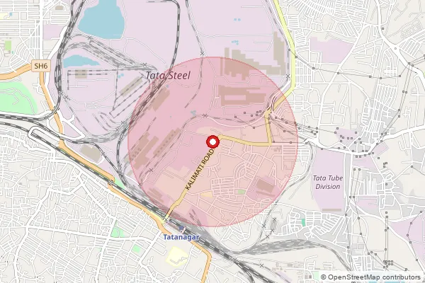 Map showing approximate area covered by Pincode 831007 — Burma Mines So, East Singhbum