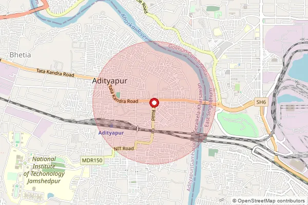 Map showing approximate area covered by Pincode 831013 — Adityapur So, Saraikela Kharsawan