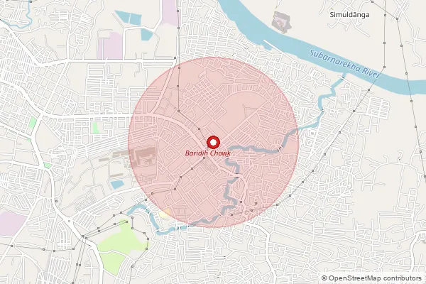 Map showing approximate area covered by Pincode 831017 — Baridih Colony So, East Singhbum