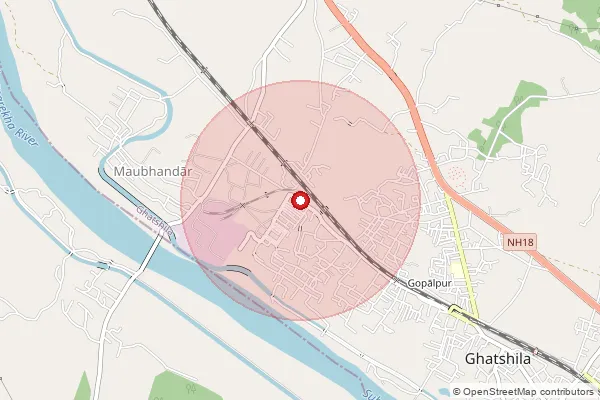 Map showing approximate area covered by Pincode 832103 — Moubhandar So, East Singhbum