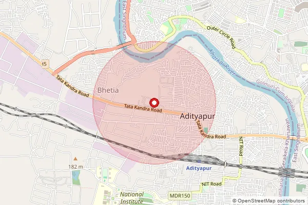 Map showing approximate area covered by Pincode 832109 — Adityapur Industrial Area So, Saraikela Kharsawan