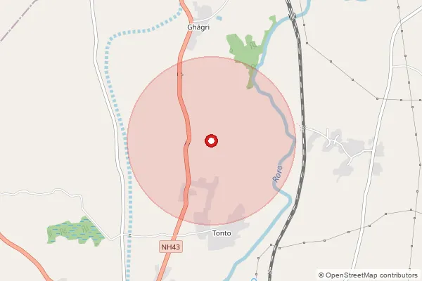 Map showing approximate area covered by Pincode 833104 — Nandpur Bo, West Singhbhum