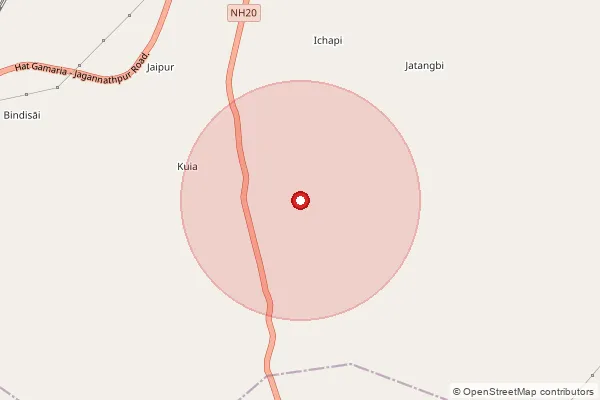 Map showing approximate area covered by Pincode 833105 — Bhalurungi Bo, West Singhbhum