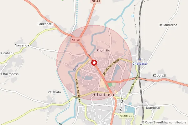 Map showing approximate area covered by Pincode 833201 — Chaibasa Ho, West Singhbhum