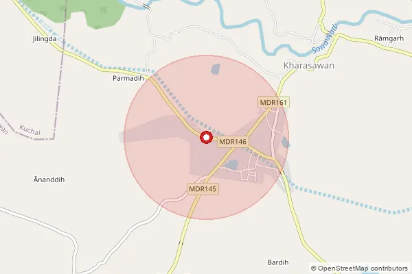 Map showing approximate area covered by Pincode 833216 — Haribhanj Bo, Saraikela Kharsawan