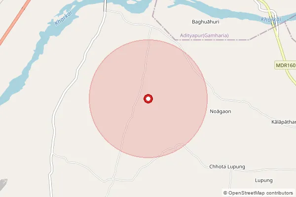 Map showing approximate area covered by Pincode 833219 — Pathermara Bo, Saraikela Kharsawan