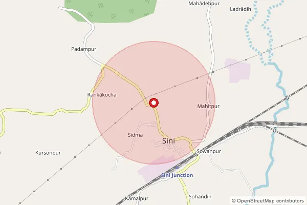 Map showing approximate area covered by Pincode 833220 — Dugni Bo, Saraikela Kharsawan
