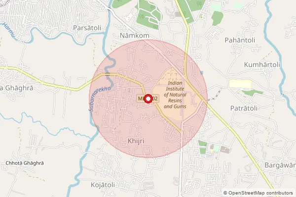 Map showing approximate area covered by Pincode 834010 — Tetri Bo, Ranchi
