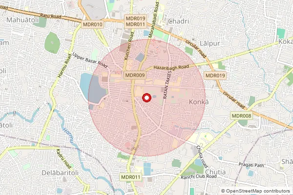 Map showing approximate area covered by Pincode 834011 — Krishnapuri S O, Ranchi