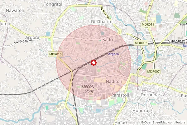 Map showing approximate area covered by Pincode 835101 — Hakedag Bo, Ranchi