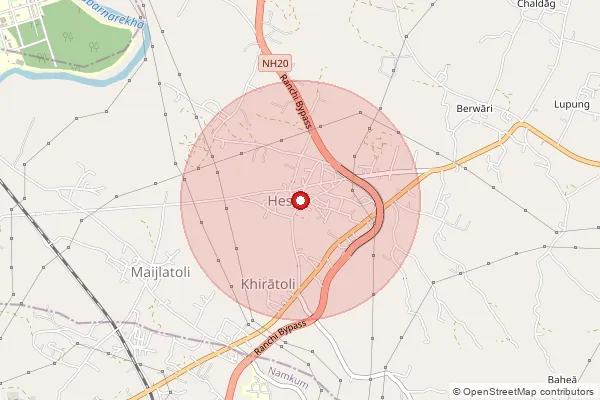 Map showing approximate area covered by Pincode 835103 — Angara Bo, Ranchi