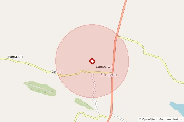 Map showing approximate area covered by Pincode 835201 — Genmer Bo, Simdega