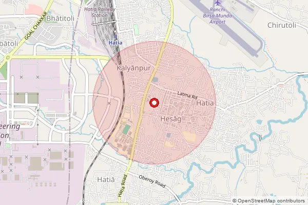 Map showing approximate area covered by Pincode 835206 — Hesag Bo, Gumla