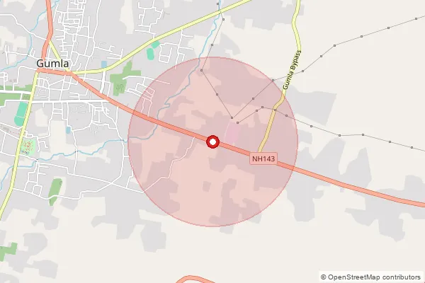 Map showing approximate area covered by Pincode 835207 — Gumla Ho, Gumla