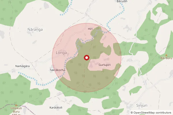Map showing approximate area covered by Pincode 835229 — Banai Bo, Gumla