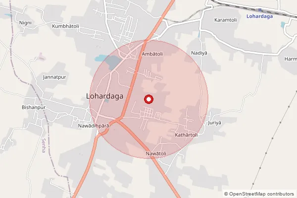 Map showing approximate area covered by Pincode 835302 — Arya Bo, Lohardaga
