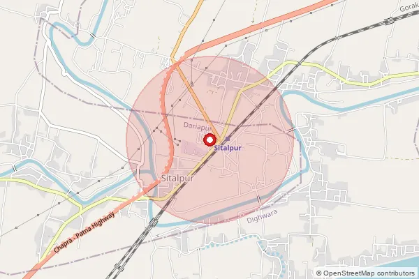 Map showing approximate area covered by Pincode 841221 — Basti Jalal Bo, Saran